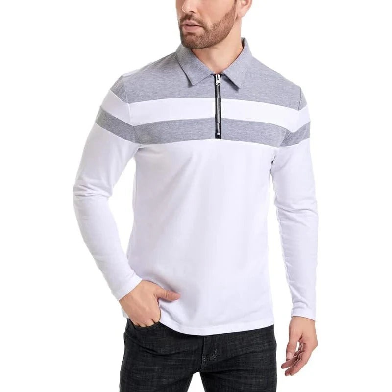 Men’s Long Sleeve Striped Polo – Casual & Comfortable