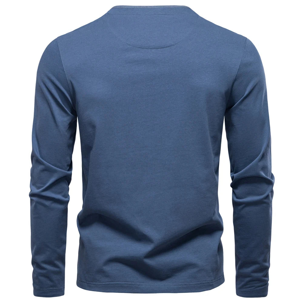 Men’s Long Sleeve Cotton T-Shirt AIOPESON  – Casual Henley Collar Basic Tee