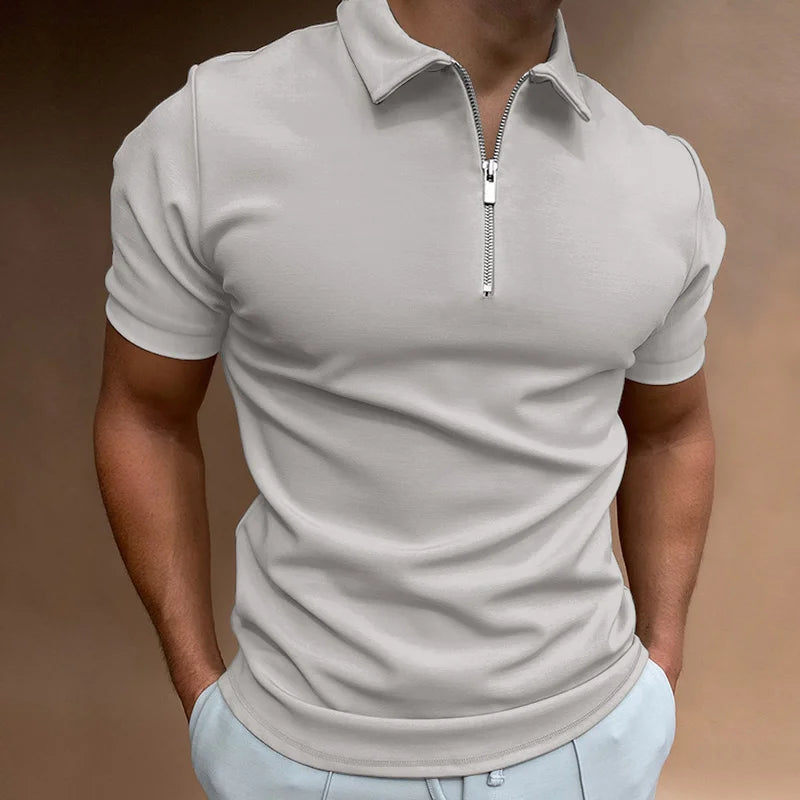 Men’s Summer Polo Shirt with Zipper – Casual Streetwear Style