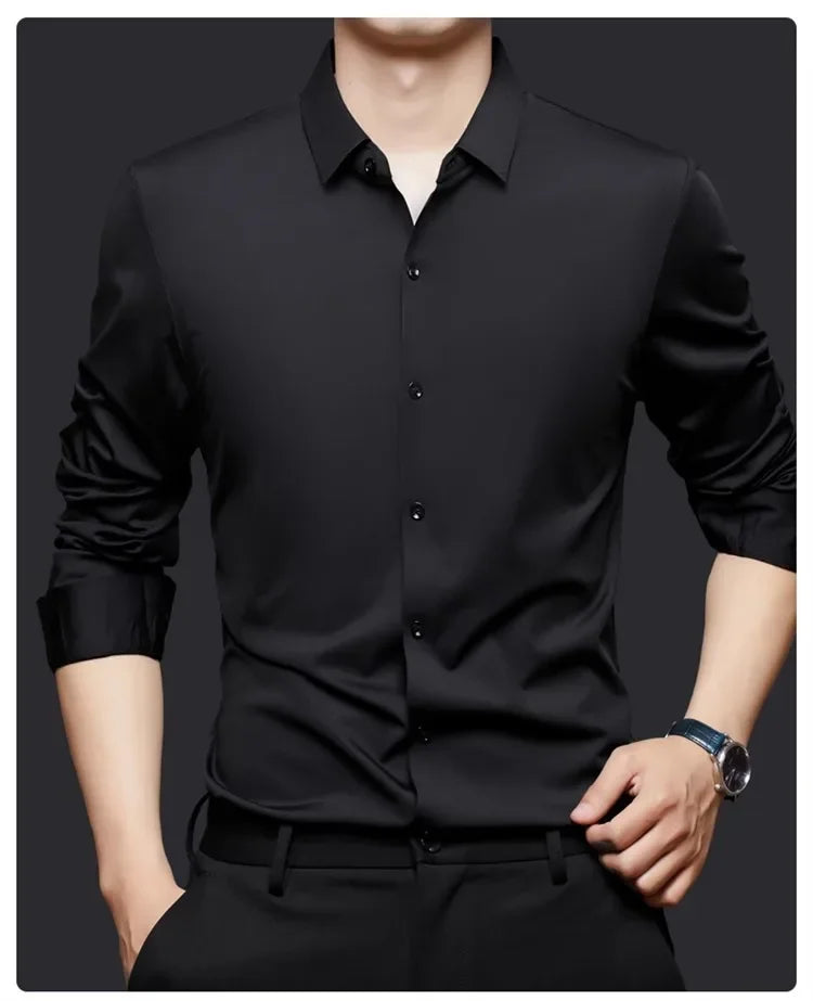 Seamless Long Sleeve Shirt – Wrinkle-Free Business Casual with High Elasticity