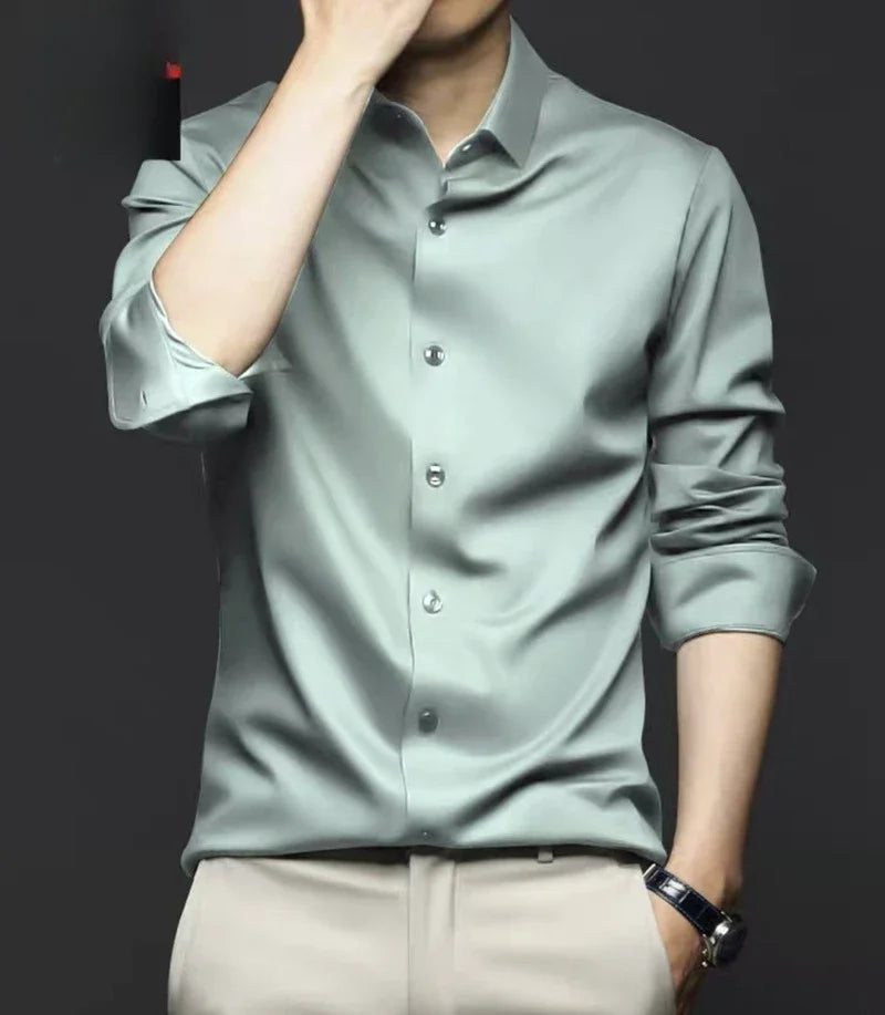 Seamless Long Sleeve Shirt – Wrinkle-Free Business Casual with High Elasticity