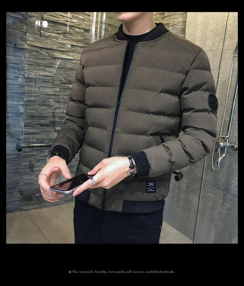 Men’s Winter Down Jacket – Slim Casual Hooded Parka, Warm & Windproof