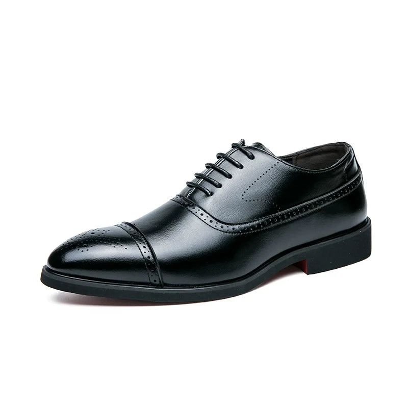 Men’s Elegant Dress Shoes – Pointed Toe, Red Sole & Lace-Up Design