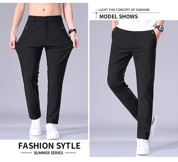 Men’s Ice Silk Slim Trousers – Lightweight & Quick-Dry