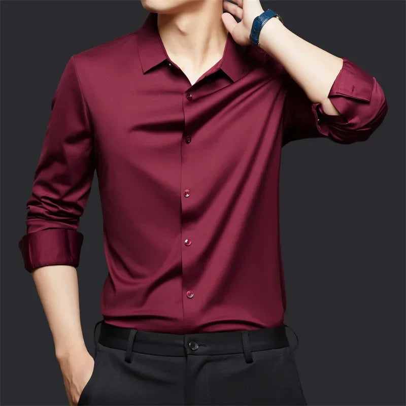 Seamless Long Sleeve Shirt – Wrinkle-Free Business Casual with High Elasticity