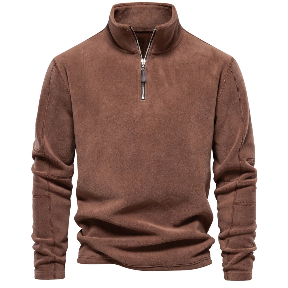 Men’s Thick Fleece Jacket – Warm Zipper Neck Pullover Sweatshirt