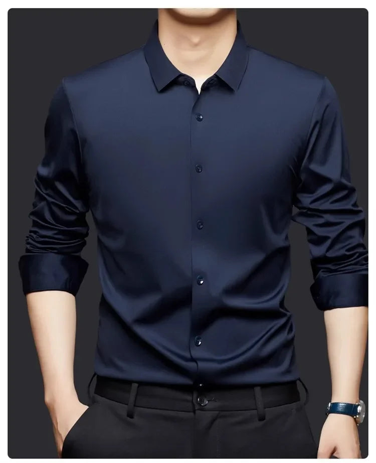 Seamless Long Sleeve Shirt – Wrinkle-Free Business Casual with High Elasticity