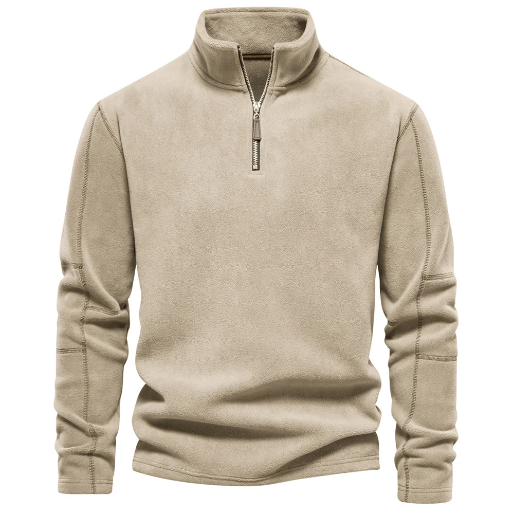 Men’s Thick Fleece Jacket – Warm Zipper Neck Pullover Sweatshirt