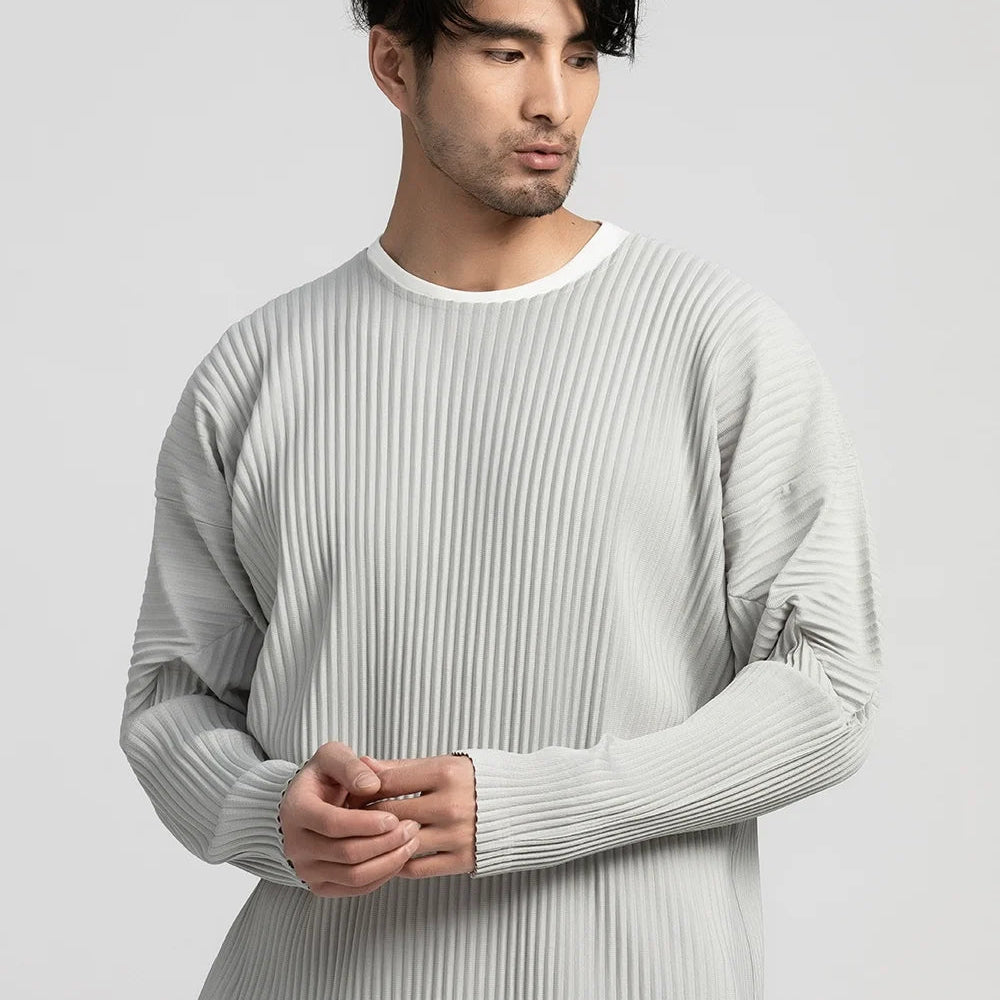 Pleated Long Sleeve T-Shirt – Japanese Streetwear Style Casual Top