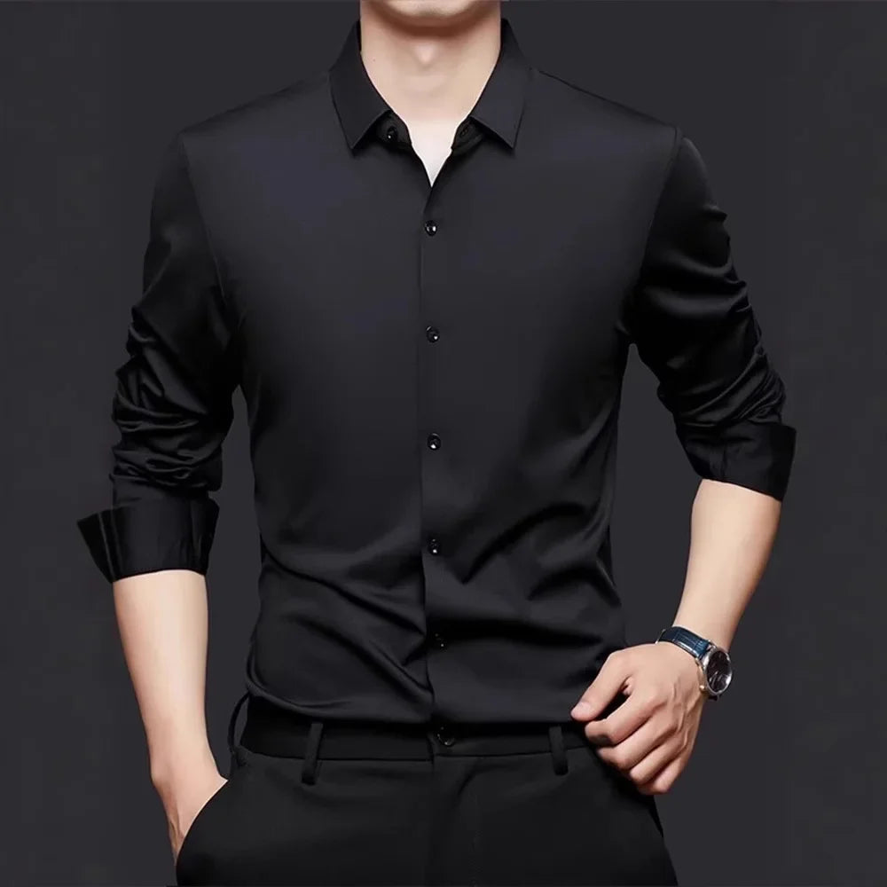 Seamless Long Sleeve Shirt – Wrinkle-Free Business Casual with High Elasticity