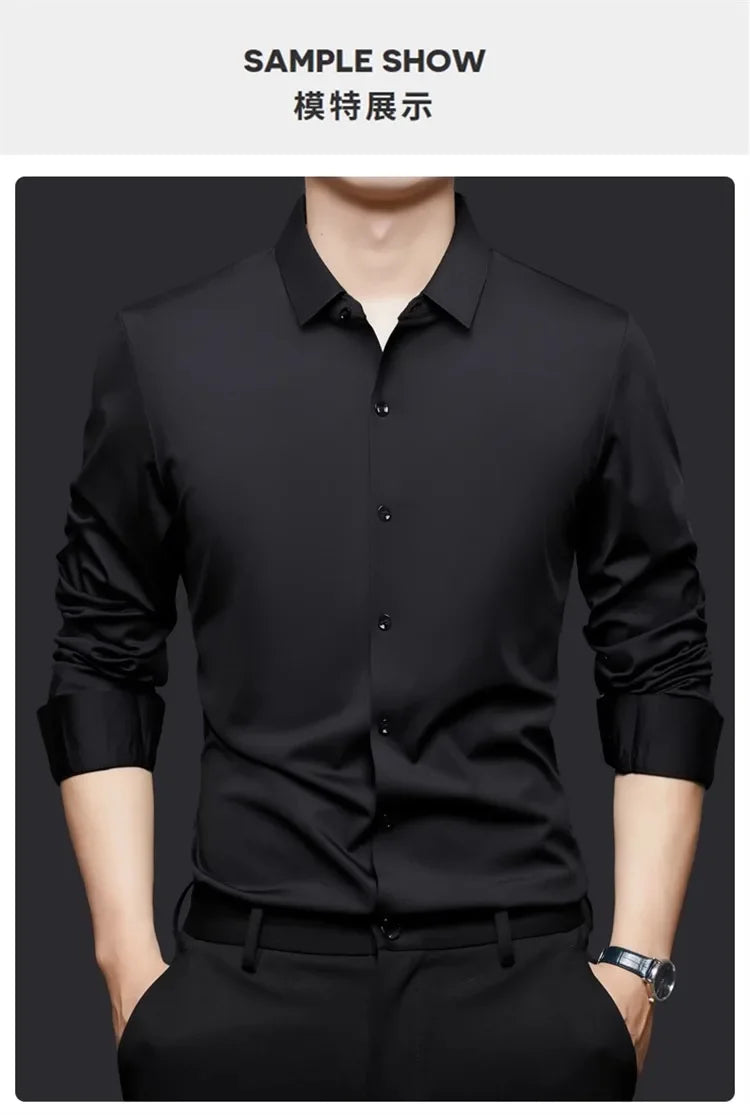 Seamless Long Sleeve Shirt – Wrinkle-Free Business Casual with High Elasticity