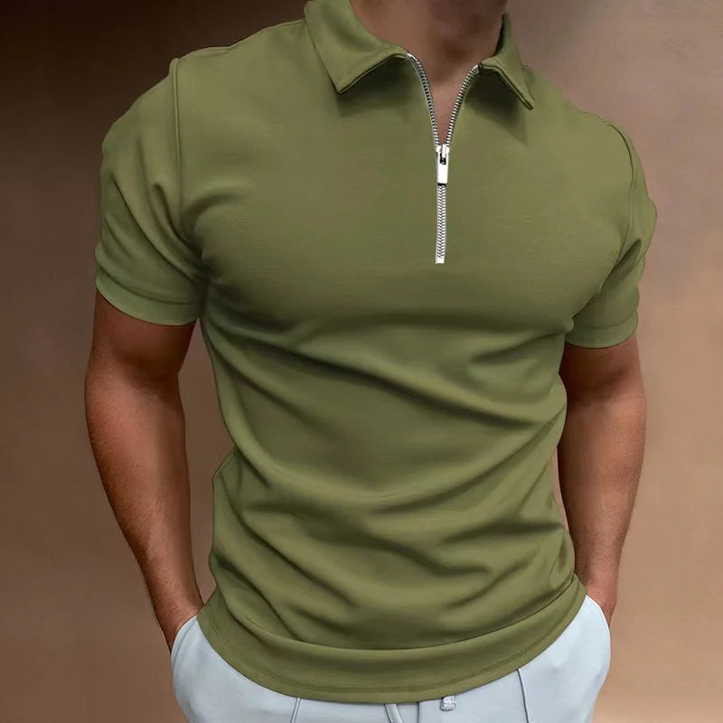 Men’s Summer Polo Shirt with Zipper – Casual Streetwear Style