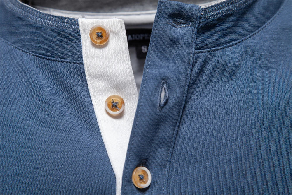 Men’s Long Sleeve Cotton T-Shirt AIOPESON  – Casual Henley Collar Basic Tee