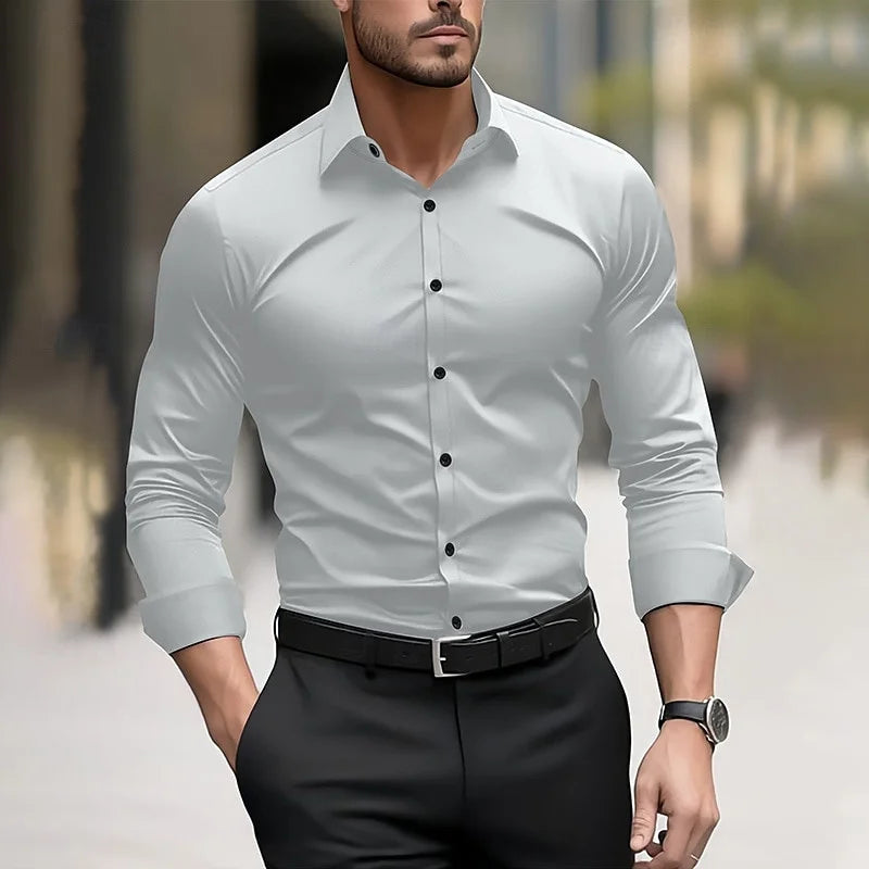Men’s Formal Long Sleeve Dress Shirt – Solid Color Wedding & Business Wear