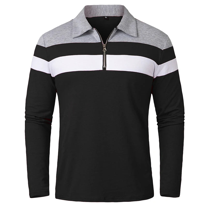 Men’s Long Sleeve Striped Polo – Casual & Comfortable