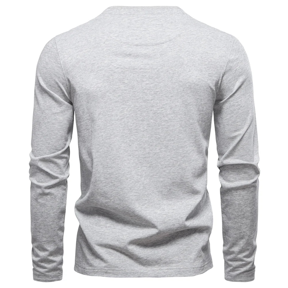 Men’s Long Sleeve Cotton T-Shirt AIOPESON  – Casual Henley Collar Basic Tee