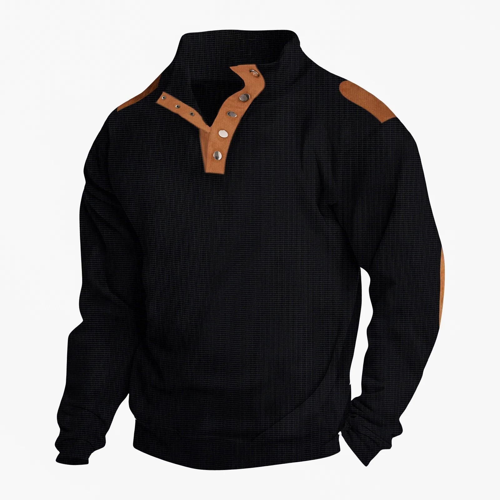 Men’s Long Sleeve Polo Shirt – Casual Stand Collar Button-Up, Spring & Autumn