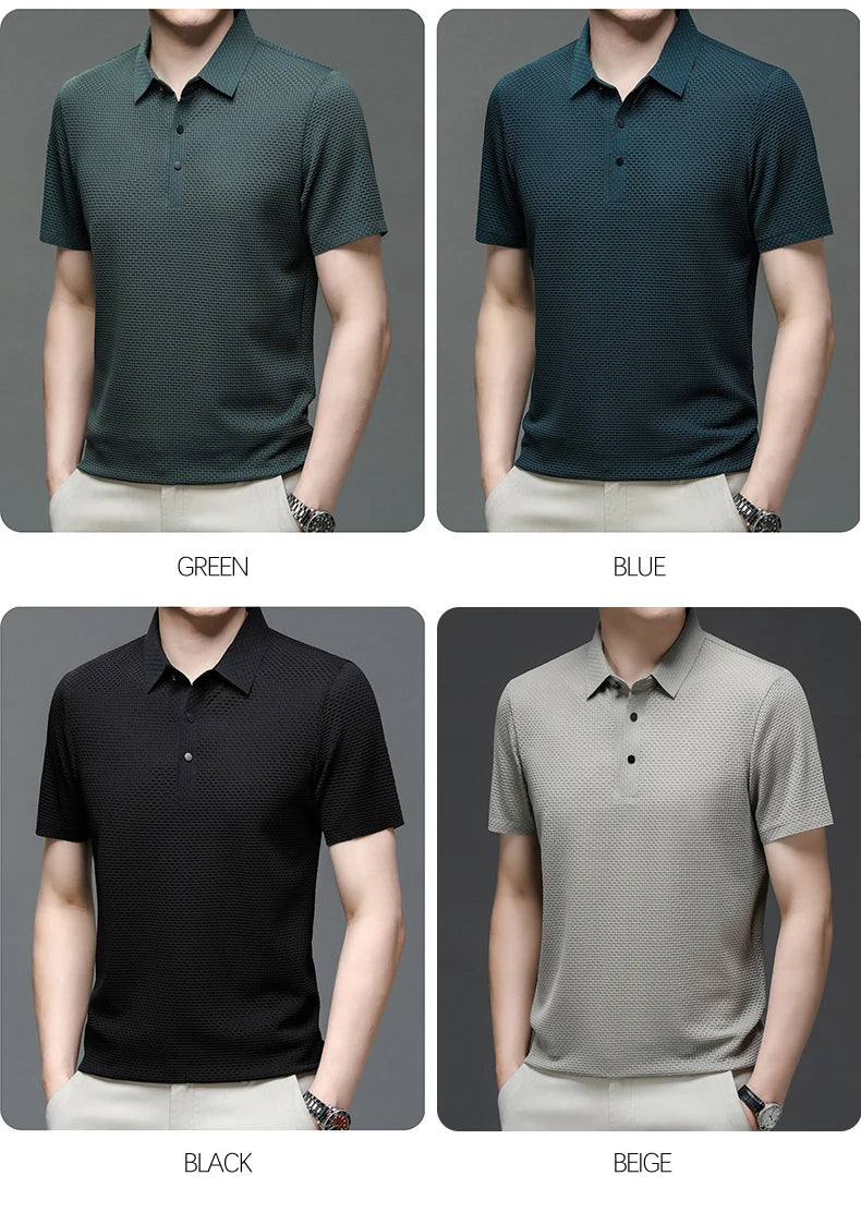 Men’s Ice Silk Polo Shirt – Breathable, Wrinkle-Resistant Summer Top