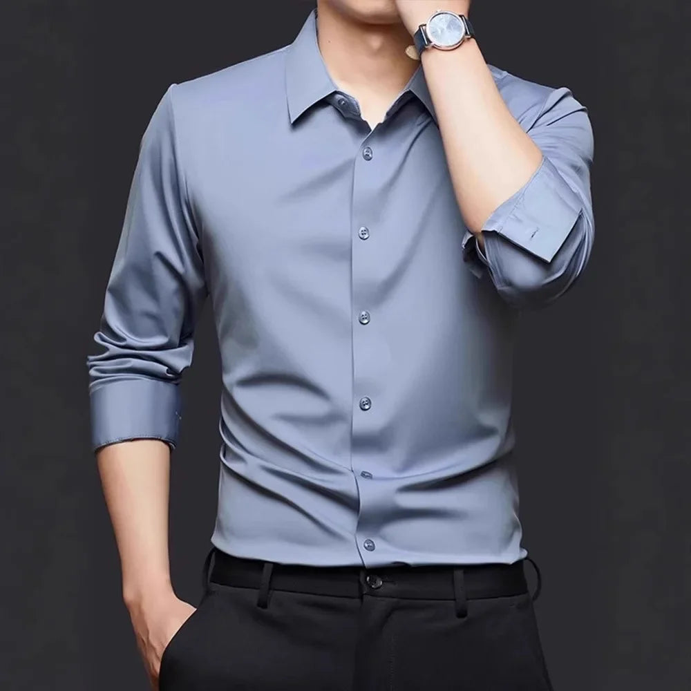 Seamless Long Sleeve Shirt – Wrinkle-Free Business Casual with High Elasticity