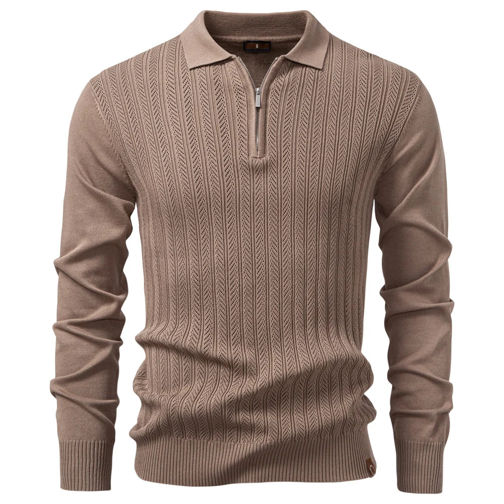 Men’s Sweater AIOPESON Premium – Slim Fit Zip Long Sleeve Luxury Textured Fabric