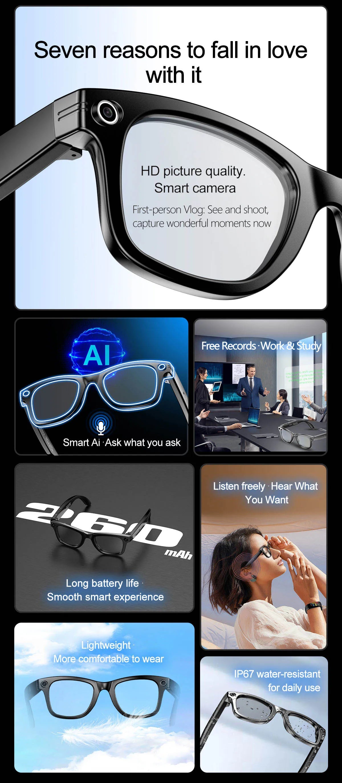 AI Smart Photochromic Glasses 4K  – Camera, Bluetooth Call, Music & Real-Time Translation