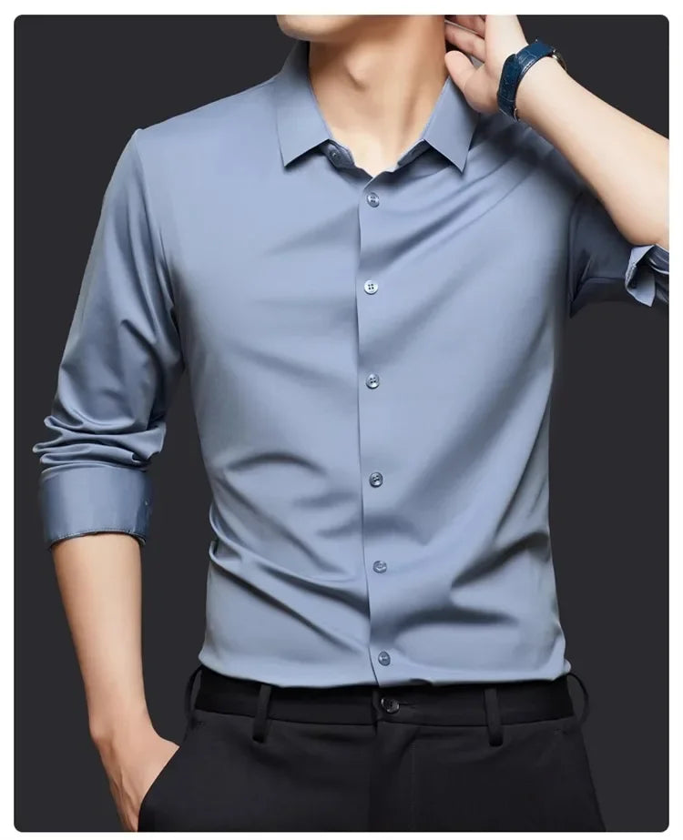 Seamless Long Sleeve Shirt – Wrinkle-Free Business Casual with High Elasticity