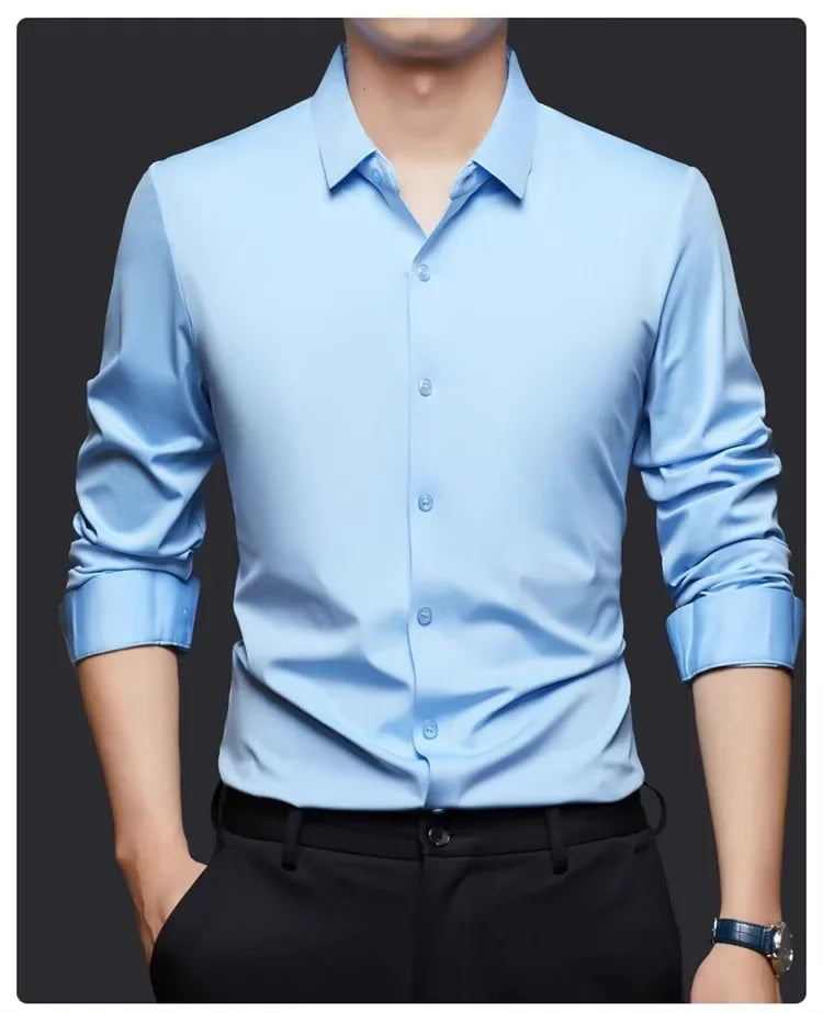 Seamless Long Sleeve Shirt – Wrinkle-Free Business Casual with High Elasticity