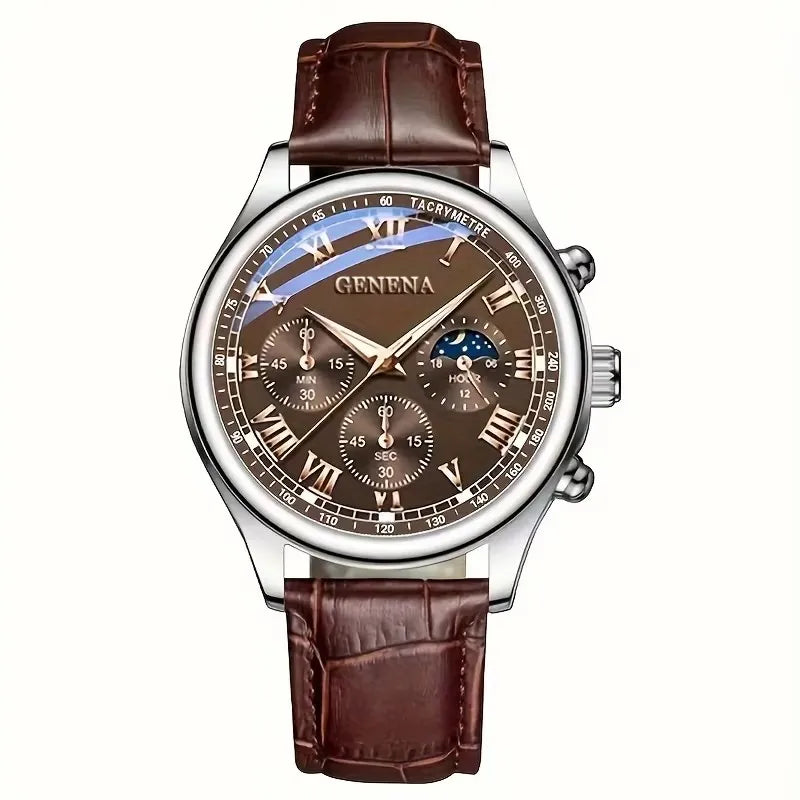 Geneva Men’s Luxury Watch – Leather Strap & Round Dial