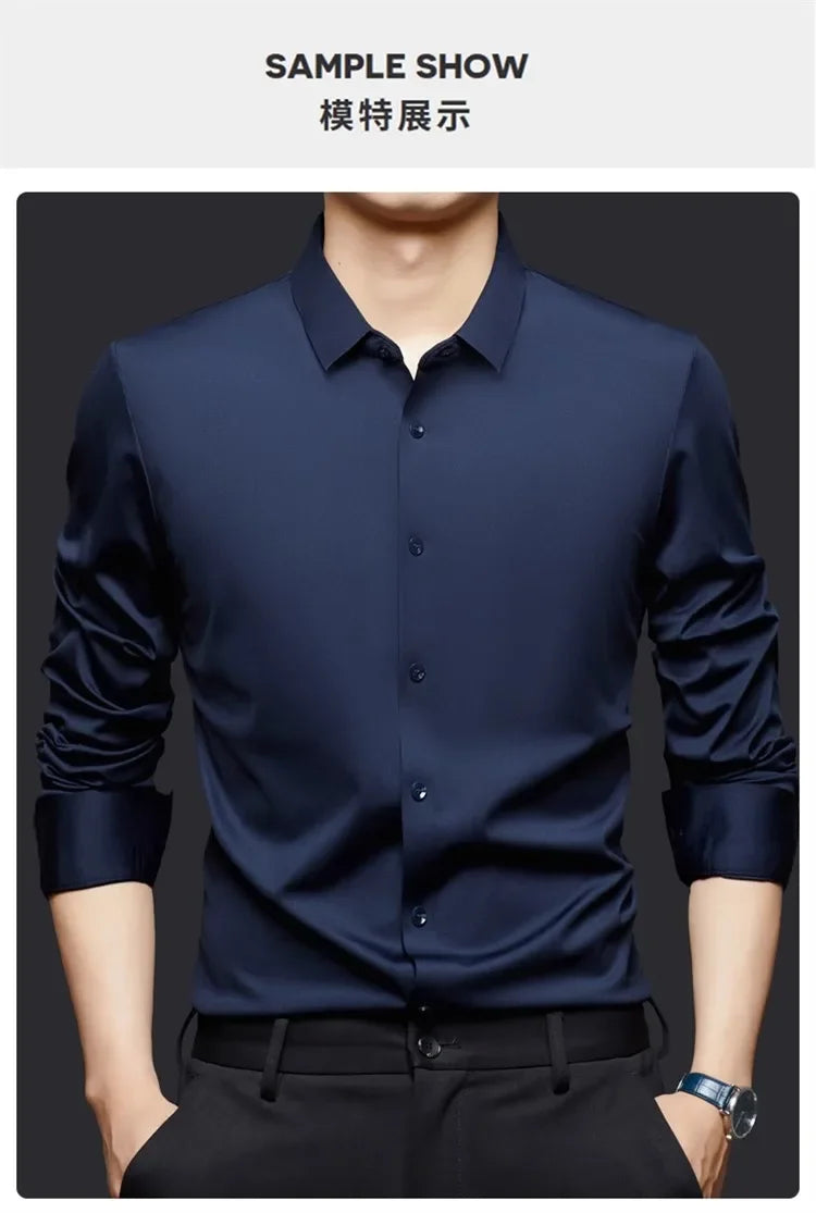 Seamless Long Sleeve Shirt – Wrinkle-Free Business Casual with High Elasticity