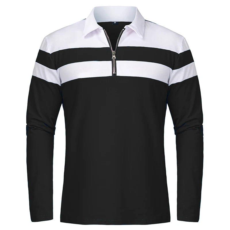 Men’s Long Sleeve Striped Polo – Casual & Comfortable