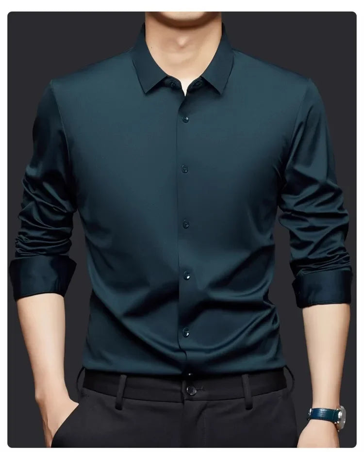 Seamless Long Sleeve Shirt – Wrinkle-Free Business Casual with High Elasticity